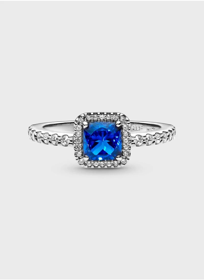 باندورا Blue Square Sparkle Halo Ring