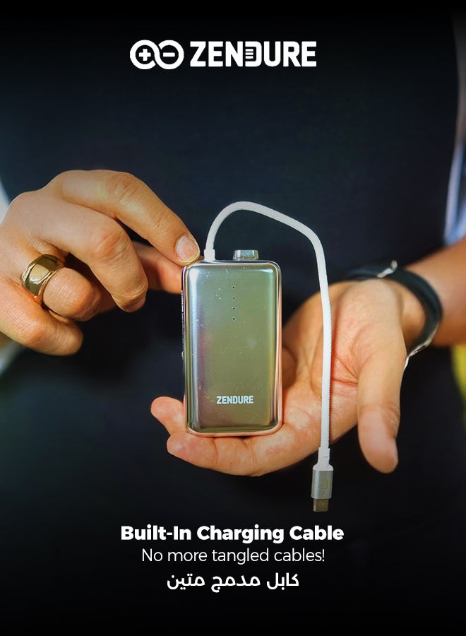 ZENDURE 10000 mAh 10000mAh SuperMini Pro Power Bank | 30W Portable Charger | Built-in Durable Cable | Fast Charging for iPhone & Android | Compact Travel Charger Grey - Image 3