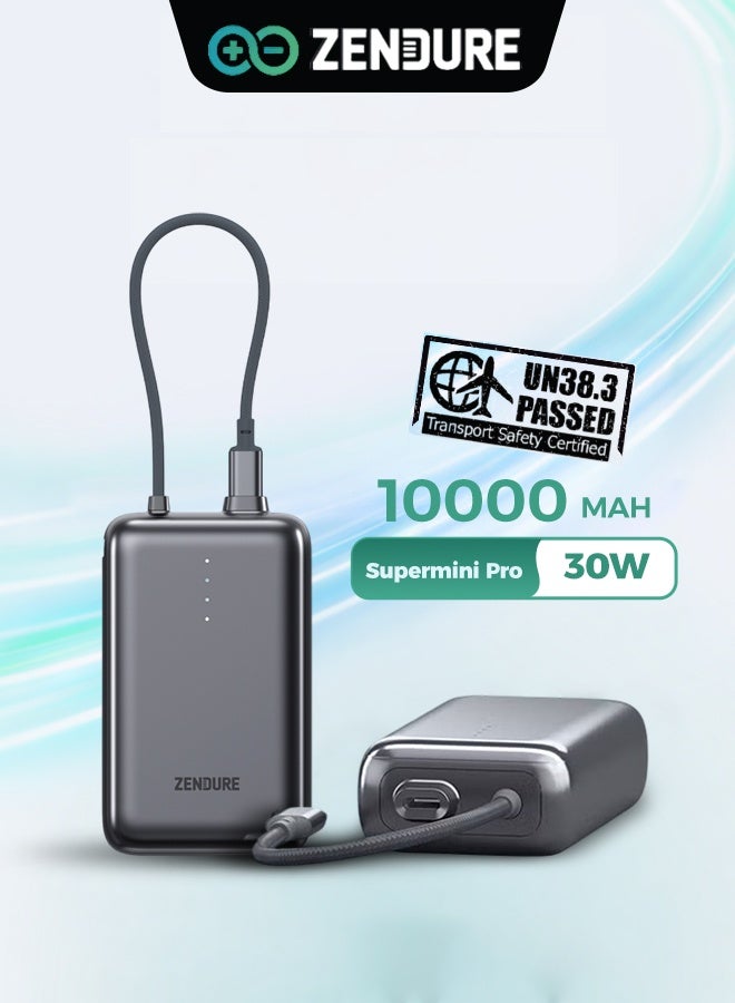 ZENDURE 10000 mAh 10000mAh SuperMini Pro Power Bank | 30W Portable Charger | Built-in Durable Cable | Fast Charging for iPhone & Android | Compact Travel Charger Grey - Image 1