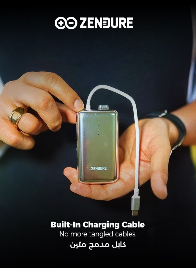 ZENDURE 10000 mAh 10000mAh SuperMini Pro Power Bank | 30W Portable Charger | Built-in Durable Cable | Fast Charging for iPhone & Android | Compact Travel Charger Grey - Image 3