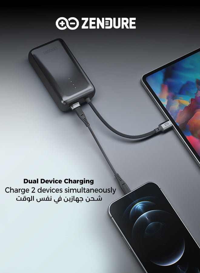ZENDURE 10000 mAh 10000mAh SuperMini Pro Power Bank | 30W Portable Charger | Built-in Durable Cable | Fast Charging for iPhone & Android | Compact Travel Charger Grey - Image 2