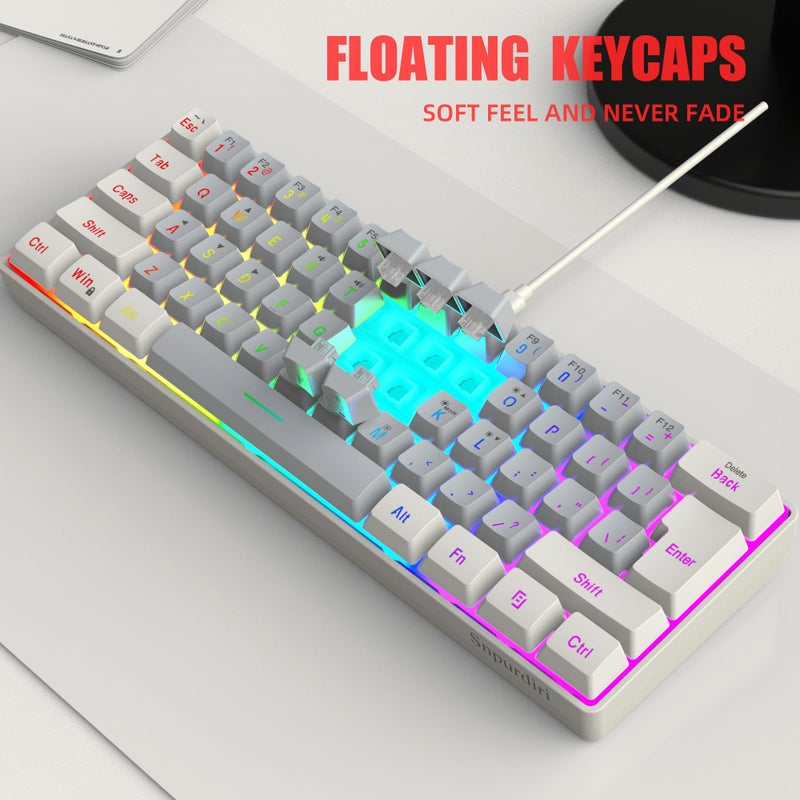 Snpurdiri 60% Wired Gaming Keyboard, SmallUltra-Compact 61 Keys RGB Backlit 60 Percent Gaming Keyboard for PC/Mac Gamer, Typist, Travel, Easy to Carry on Business Trip(White-Grey) - Image 5