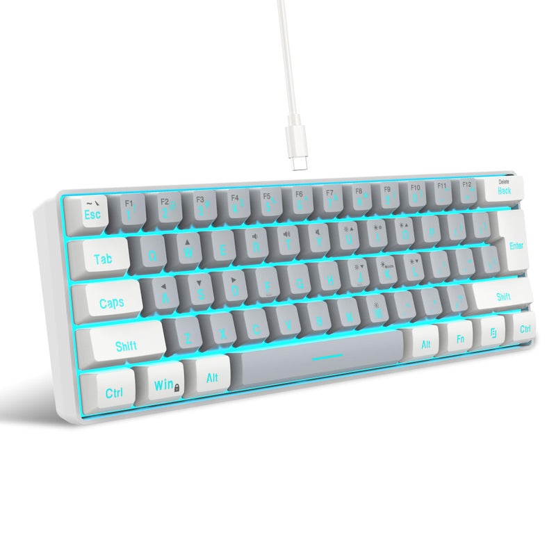 Snpurdiri 60% Wired Gaming Keyboard, SmallUltra-Compact 61 Keys RGB Backlit 60 Percent Gaming Keyboard for PC/Mac Gamer, Typist, Travel, Easy to Carry on Business Trip(White-Grey) - Image 1