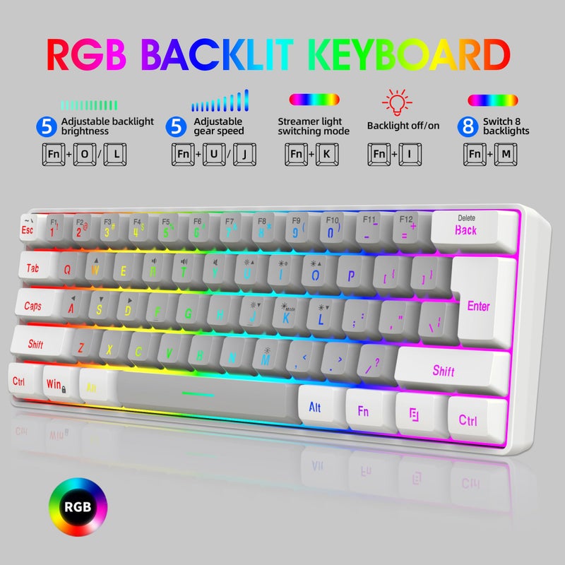 Snpurdiri 60% Wired Gaming Keyboard, SmallUltra-Compact 61 Keys RGB Backlit 60 Percent Gaming Keyboard for PC/Mac Gamer, Typist, Travel, Easy to Carry on Business Trip(White-Grey) - Image 2