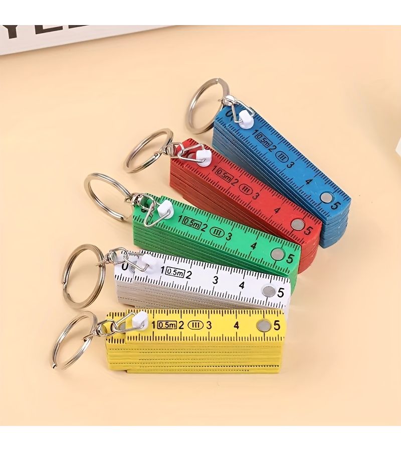 White 50cm Multifunctional Folding Ruler with Keychain Compact Portable Measuring Tool for Students - Image 1