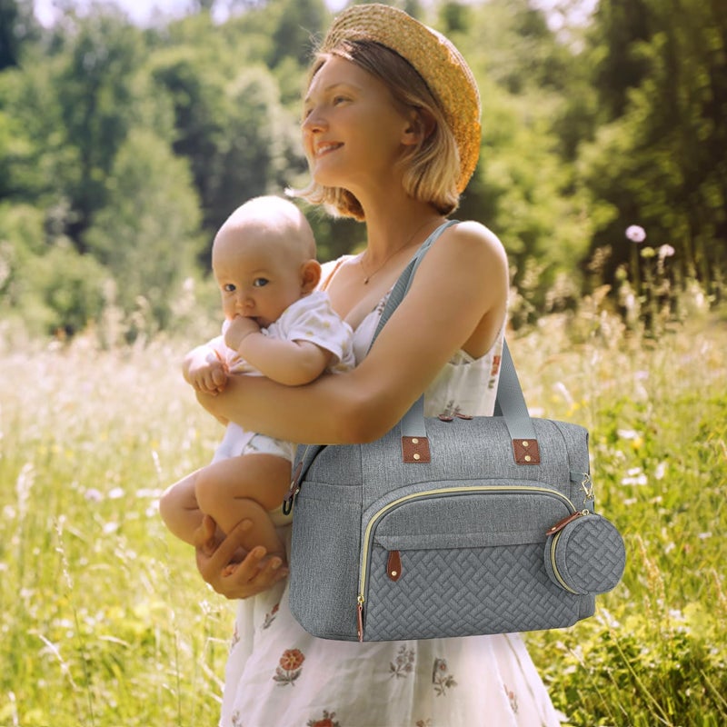 Tenot Diaper Bag Tote, Baby Bag Travel Diaper Tote Bag with Pacifier Case, Cute Maternity Hospital Baby Stylish Diaper Tote for Mom Dad Grey - Image 4
