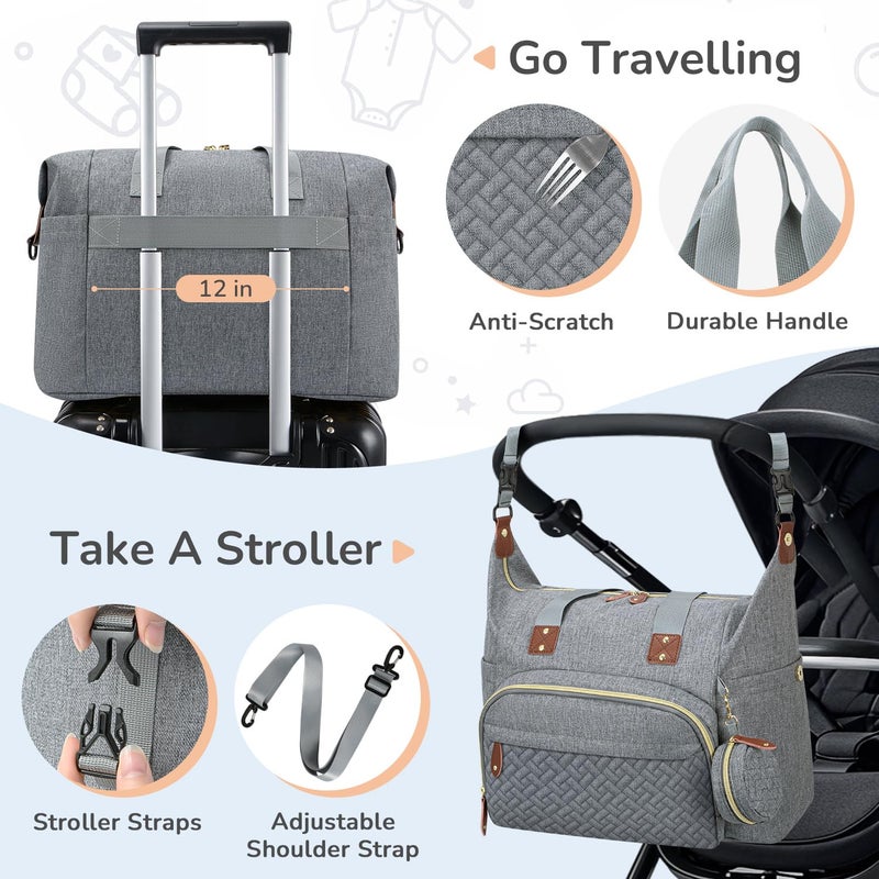 Tenot Diaper Bag Tote, Baby Bag Travel Diaper Tote Bag with Pacifier Case, Cute Maternity Hospital Baby Stylish Diaper Tote for Mom Dad Grey - Image 5