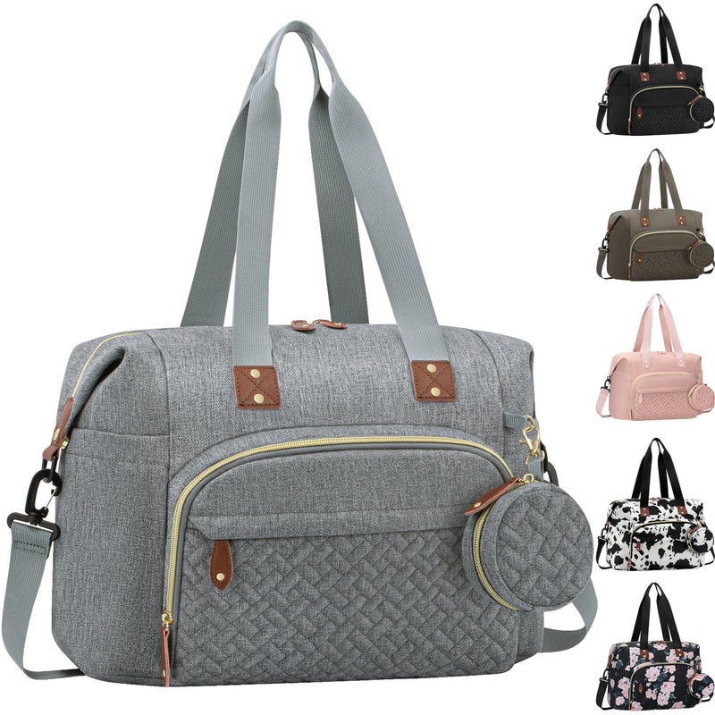 Tenot Diaper Bag Tote, Baby Bag Travel Diaper Tote Bag with Pacifier Case, Cute Maternity Hospital Baby Stylish Diaper Tote for Mom Dad Grey - Image 1