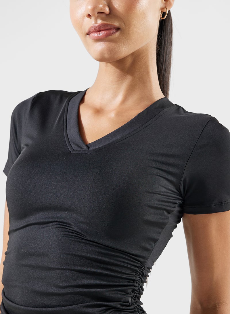 FRWD V Neck Ruched Tie Up Detail T-Shirt  - Image 3