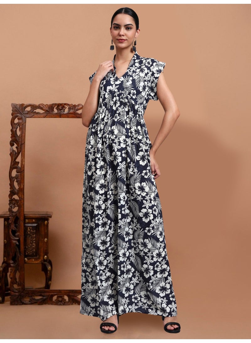 الايا جلابية قطنية مطبوعة بأكمام كاب للسيدات - Image 1