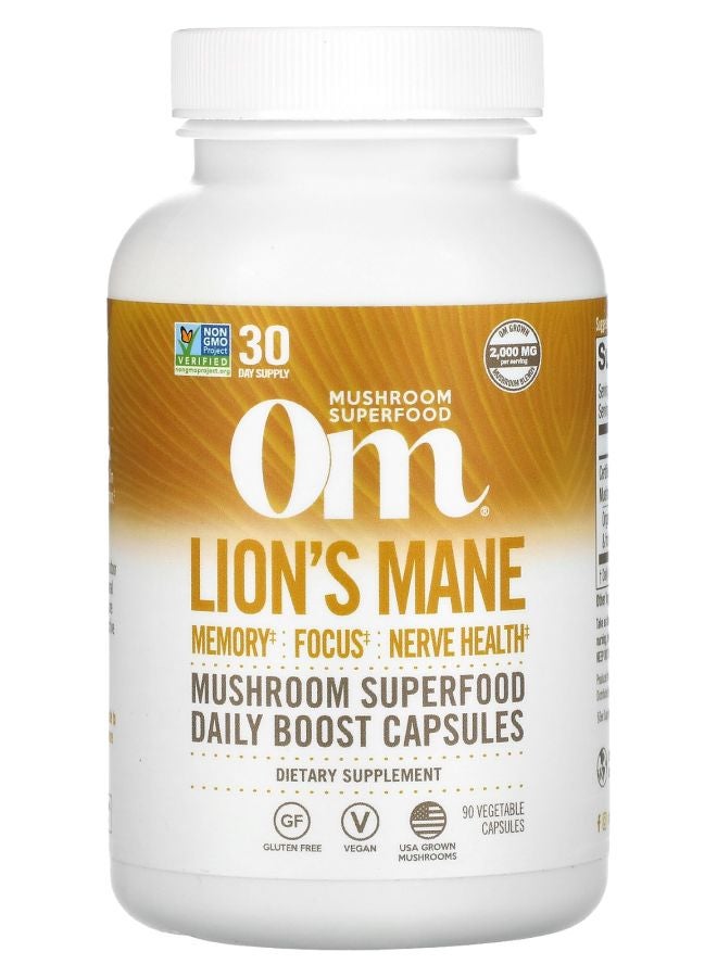 Om Mushrooms Lions's Mane Mushroom Superfood 2000 mg 90 Vegetable Capsules (667 mg per Capsule)