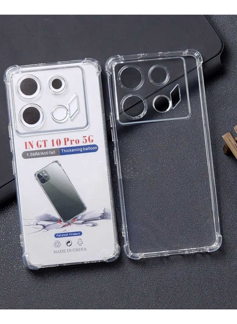 حافظة متوافقة مع هاتف infinix gt 10 pro، غطاء سيليكون شفاف مصنوع من مادة TPU غوريلا وواقي مضاد للصدمات وزوايا مقاومة للصدمات - شفاف