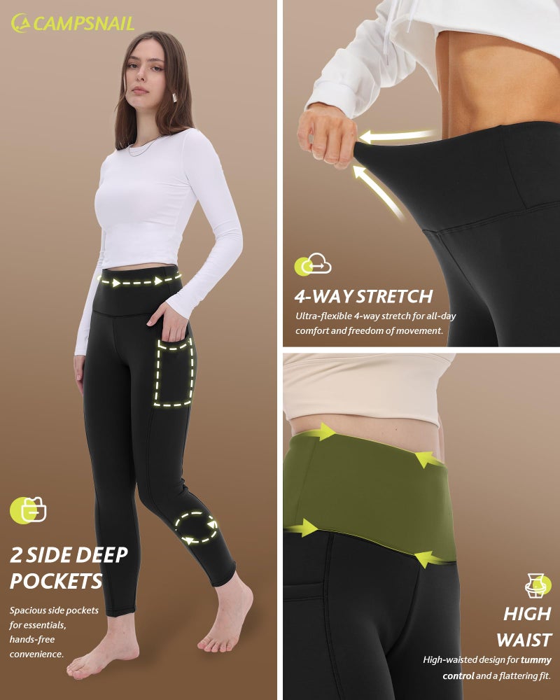 CAMPSNAIL Fleece Lined Leggings Women Water Resistant - Thick Thermal Warm Winter High Waisted Pants with Pockets for Snow - Image 4