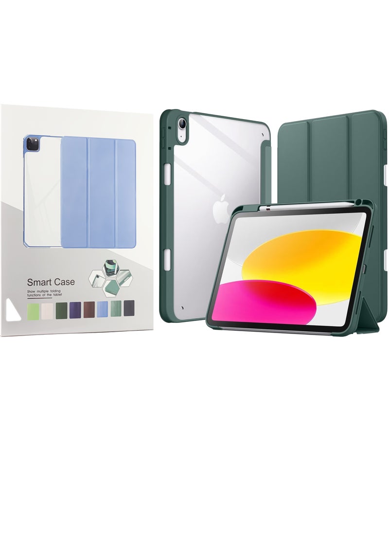 Generic Case for iPad 10th Generation 2022 10.9 Inch with Pen Holder, Shockproof Smart Case Cover with Transparent Back Shell Protective Case Compatible with iPad 10th Gen(Green)  - Image 1