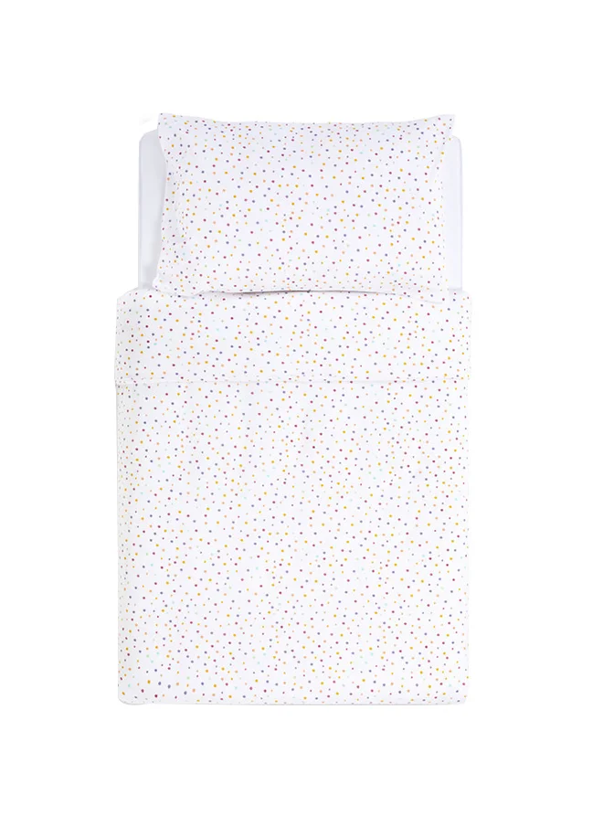 سنوز Reversible Duvet And Pillow Set, 100% Cotton Fits Most Cot Size Duvets, Toddler/ Kids, Suitable From 12 Months And Above, Colourspots, Dimension - Duvet Cover 120X100Cm, Pillowcase 40X60Cm