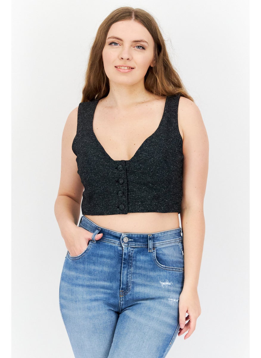 INC Women Scoop Neck Plain Sleeveless Bralette, Grey  - Image 1