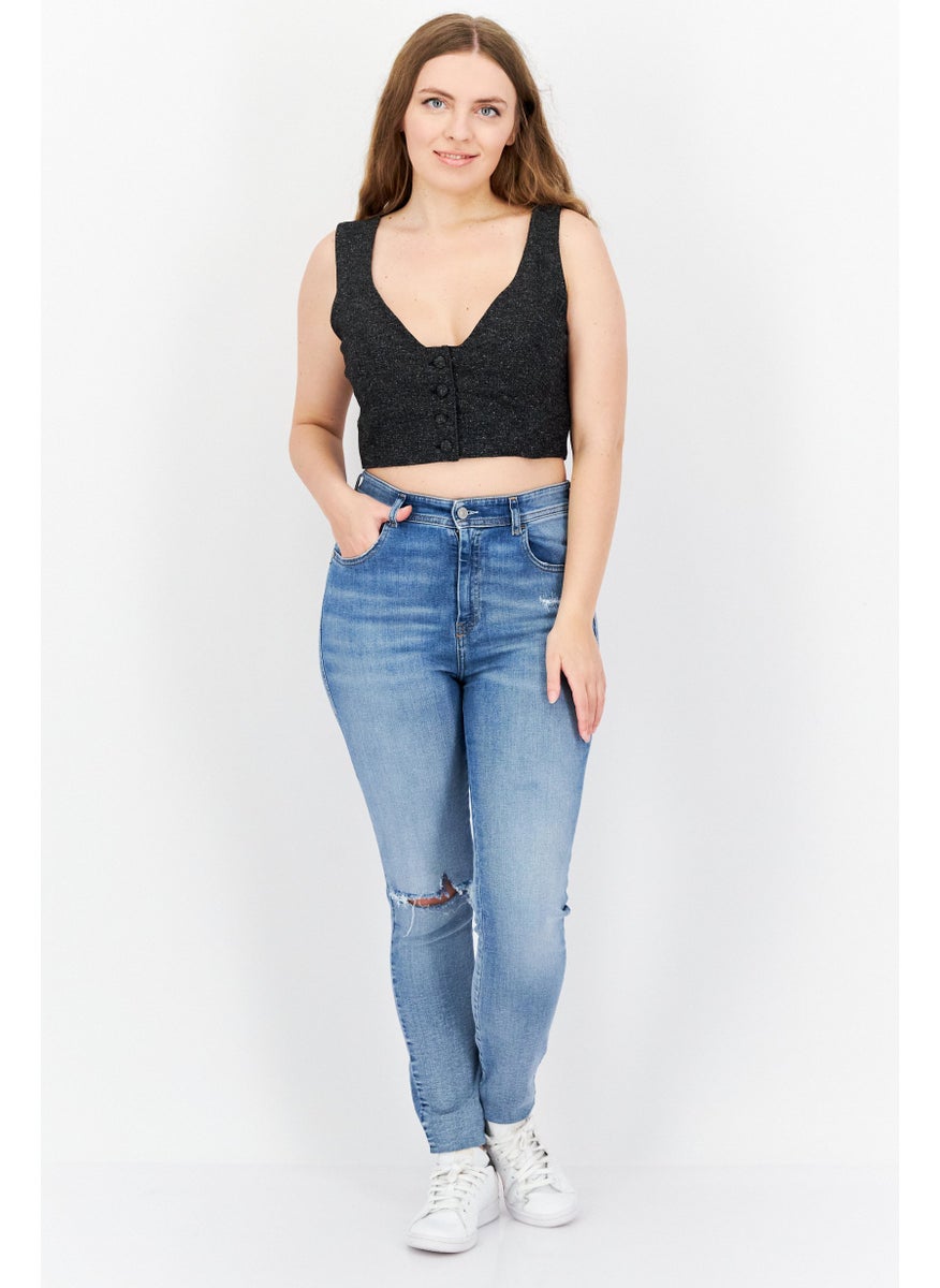 INC Women Scoop Neck Plain Sleeveless Bralette, Grey  - Image 2