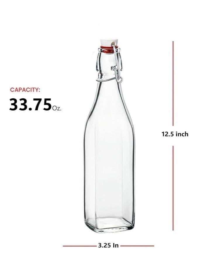 Home zone 1L Squar Glass Reusable Swing Lid Water Oil Vinegar Bottle (Set of 1) - Image 2