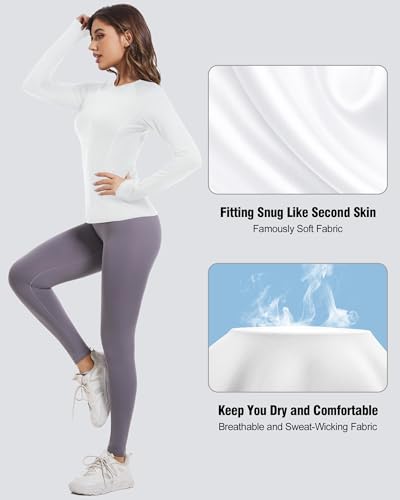 CL convallaria 2 Pack Women's Long Sleeve Compression Shirts, Cool Dry Workout Athletic Tops Sun Protection Cooling Shirts for Yoga Running Hiking Gym Black/White Large - Image 4