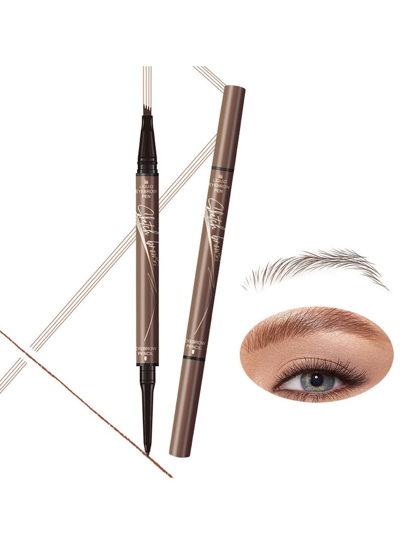 Excefore Brow Pencil with Hair Like Strokes, 2-in-1 Dual-headed Eyebrow Pen with 4-Prong Micro-Fork-Tip Applicator and Precise Brush-Tip Create Natural-Looking Brows, Stay on All Day (Light Brown) - Image 1