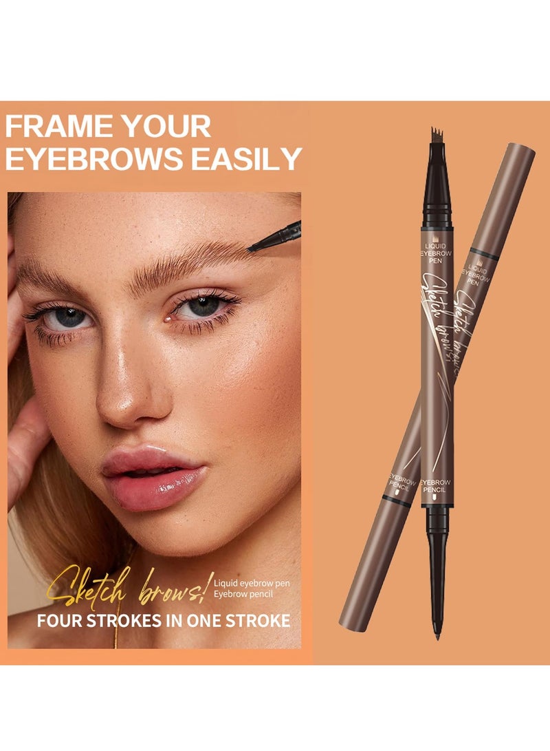 Excefore Brow Pencil with Hair Like Strokes, 2-in-1 Dual-headed Eyebrow Pen with 4-Prong Micro-Fork-Tip Applicator and Precise Brush-Tip Create Natural-Looking Brows, Stay on All Day (Light Brown) - Image 2