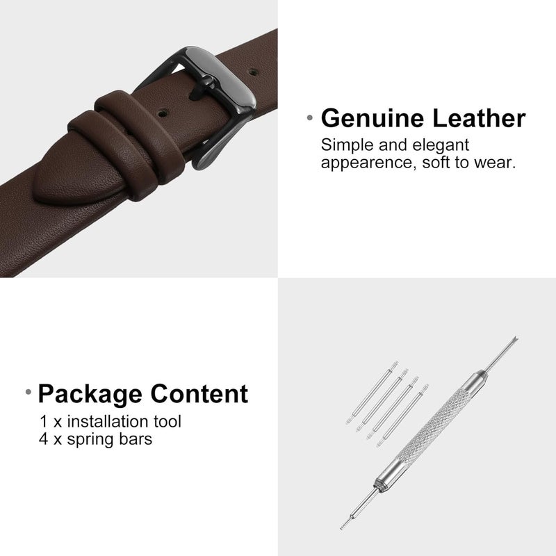 QUARKZMAN Leather Watch Strap Watch Leather Strap Watch Straps Flat Thin Elegant Leather Watch Strap Buckle for Smartwatch Men Women Men Women - Image 3
