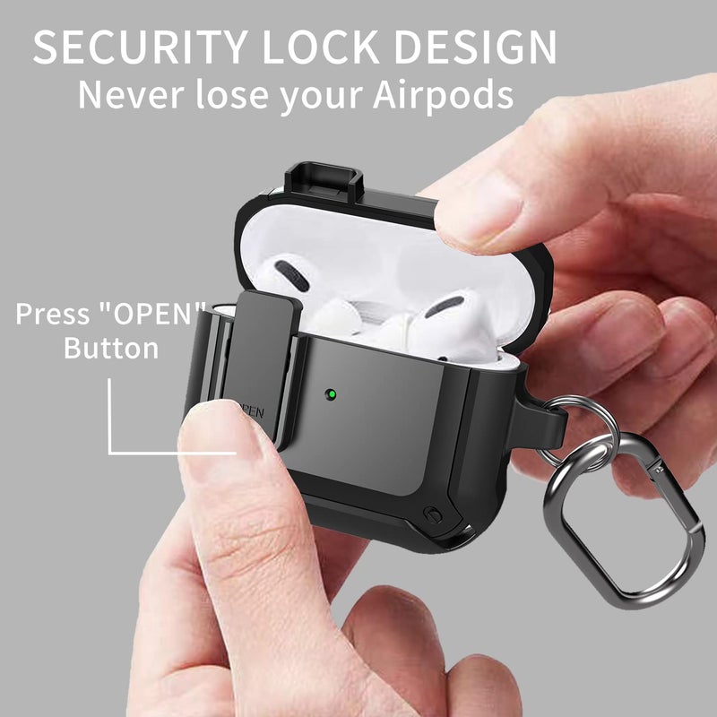 Olytop Airpods 3 Case Cover 2021 with Lock, Armor Military Full-Body Rugged Cool AirPod 3 Protective Shockproof Skin Case Men Women with Carabiner for Apple Airpods 3rd Generation Charging Case-Black - Image 5