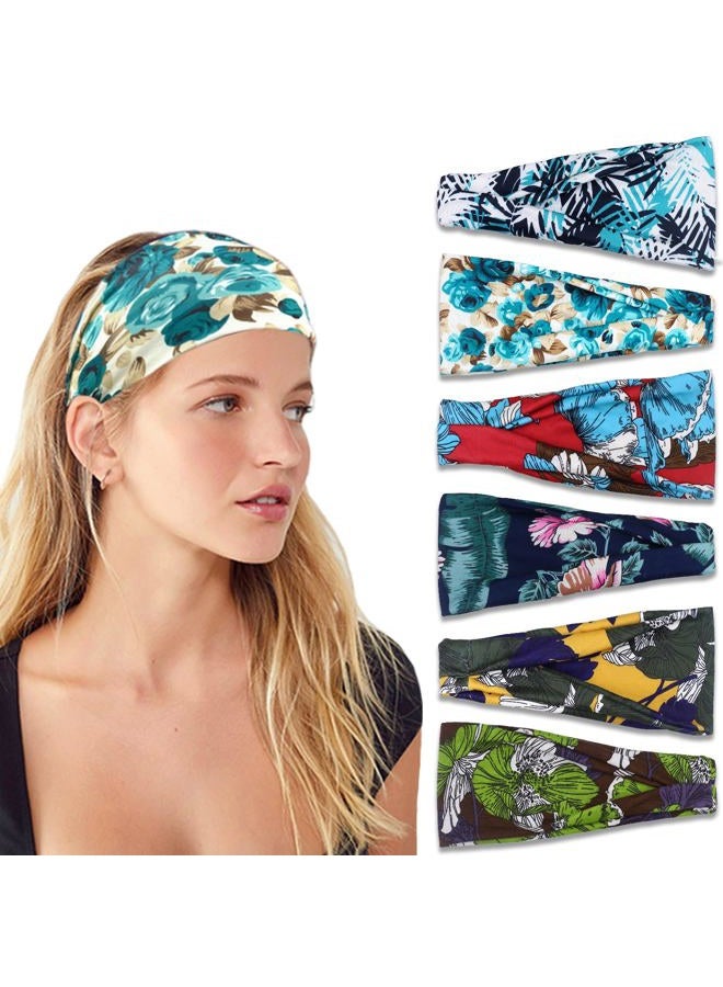 IVARYSS Headbands for Women, Non-Slip, Premium Stretchy Head Bands Hair Accessories,Wear for Yoga, Fashion, Working Out, Travel or Running, 6 Pack, Floral  - Image 1