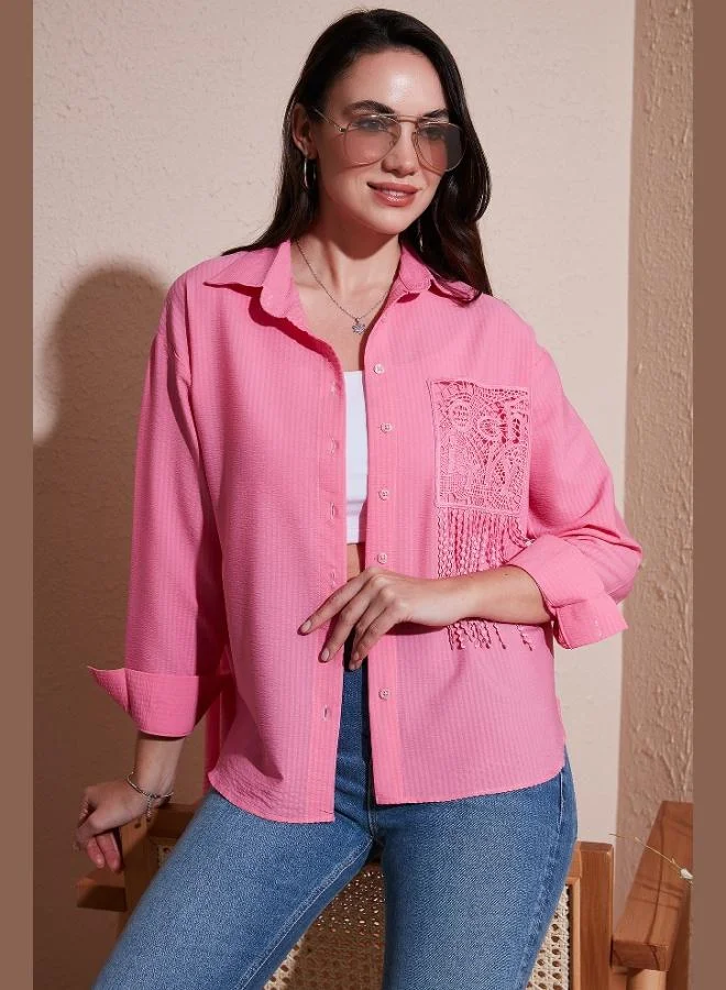 Lela Lela Regular Fit Laced Pocket Detailed Long Sleeve Shirt Women's SHIRT 6773215