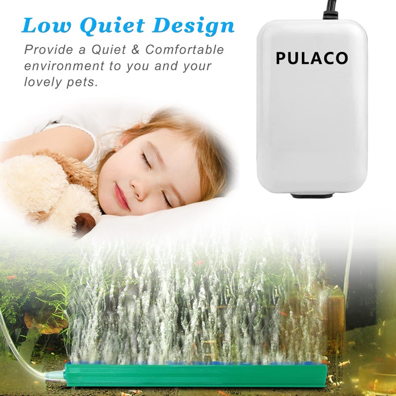 PULACO Dual Outlet Aquarium Air Pump, Quiet Oxygen Pump with Accessories for 10 to 100 Gallon - Image 2