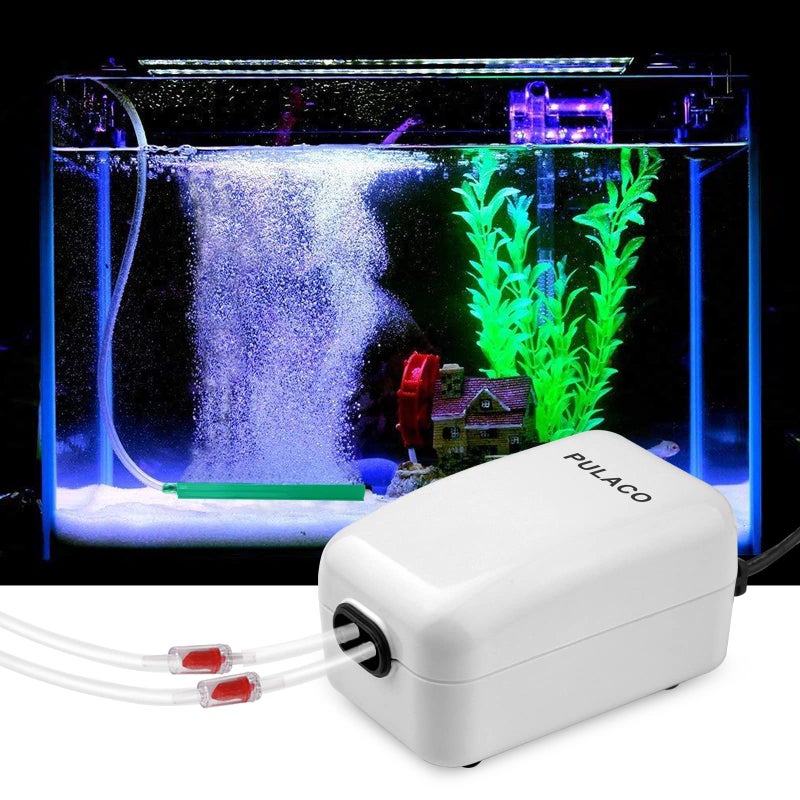 PULACO Dual Outlet Aquarium Air Pump, Quiet Oxygen Pump with Accessories for 10 to 100 Gallon - Image 1