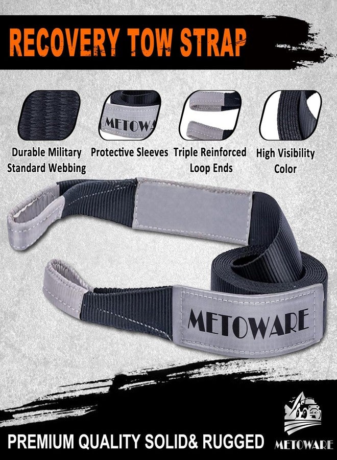 METOWARE Tow Strap Recovery Kit 3" x 30ft, Heavy Duty 35,000lbs Break Strength Tow Strap with 3/4" D Ring Shackles(2pcs) & Storage Bag, Emergency Off Road Towing Rope for SUV, UTV, ATV, Truck - Image 3