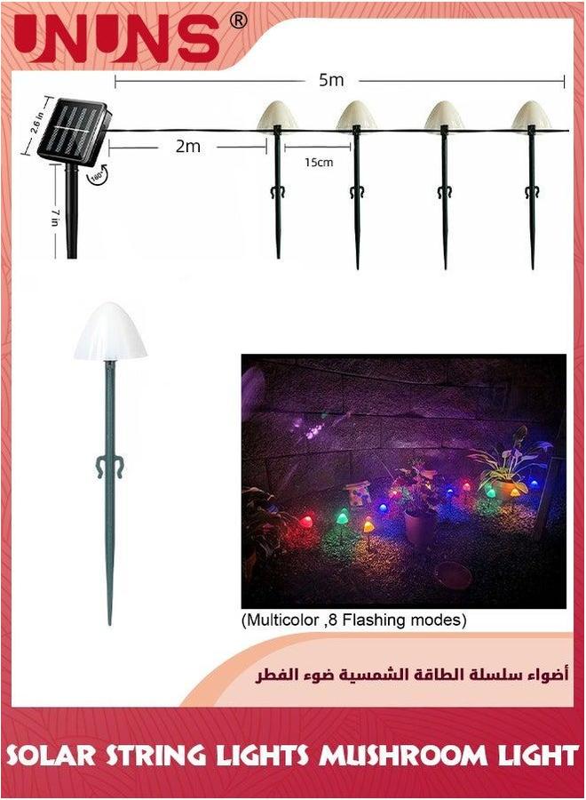 UNUNS Outdoor Solar Garden Lights,Mushroom Lights,5M 20LED Mushroom Fairy String Lights,8 Modes,Waterproof Lamps For Patio Pathway Backyard Lawn Party Festivals Home Decor - Image 2