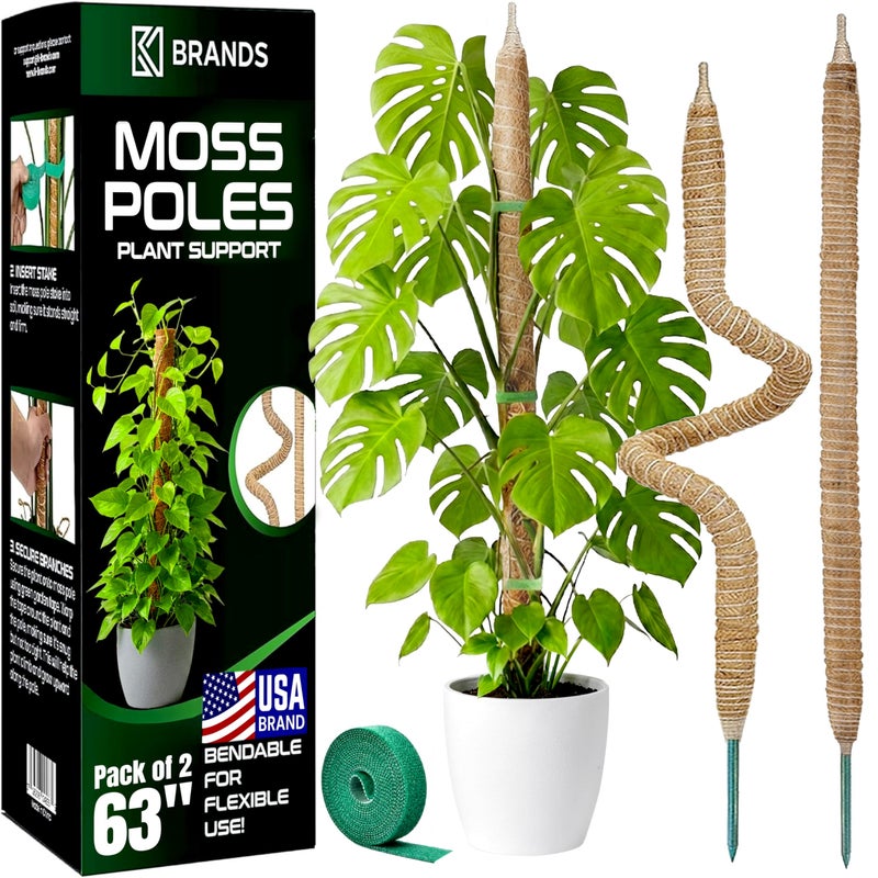 K-Brands 2 Pack 63'' Bendable Moss Pole Monstera Plant Support for Large Climbing Indoor Plants - Stakes for Potted Climbers - Tall Sticks Indoor Trellis for Houseplants - Accessories for Monstera Pot - Image 1