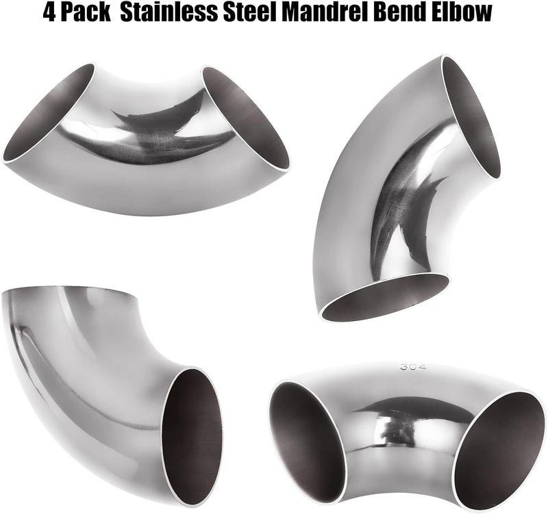 Acrux7 4 Pack 304 Stainless Steel Mandrel Bend Elbow, 90 Degree Exhaust Elbow Pipe, 2.5 Inch OD Mandrel Elbow, Thickness 16GA/.065" for Car Modified Exhaust Elbow Pipe, Stair Handrail, Exhaust System - Image 5