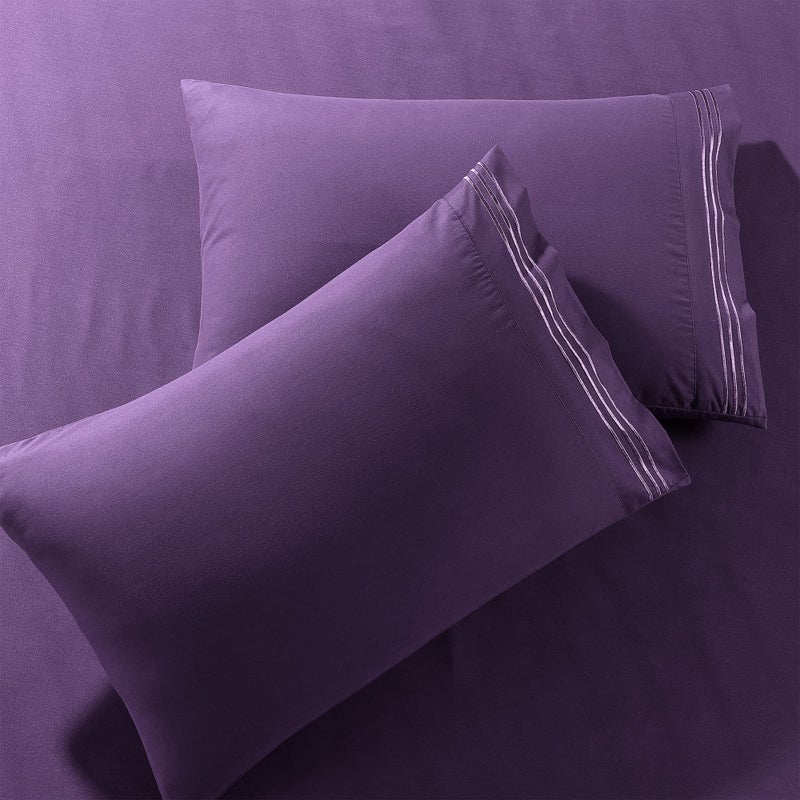Pure Bedding Bed Sheets - Full Sheet Set [6-Piece  Purple] - Hotel Luxury 1800 Brushed Microfiber - Soft and Breathable - Deep Pocket Fitted Sheet  Flat Sheet  Pillow Cases - Image 2
