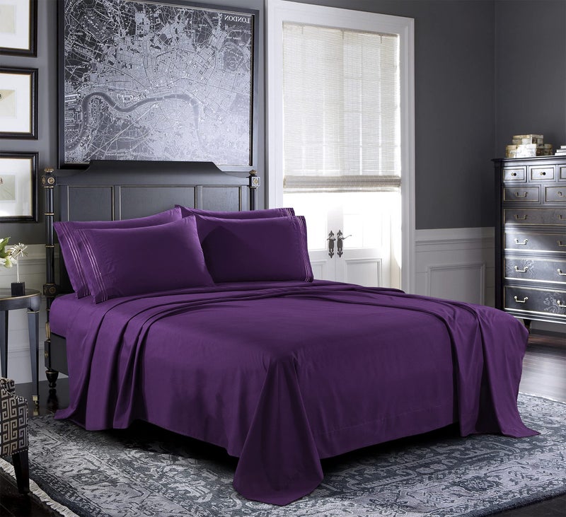 Pure Bedding Bed Sheets - Full Sheet Set [6-Piece  Purple] - Hotel Luxury 1800 Brushed Microfiber - Soft and Breathable - Deep Pocket Fitted Sheet  Flat Sheet  Pillow Cases - Image 1