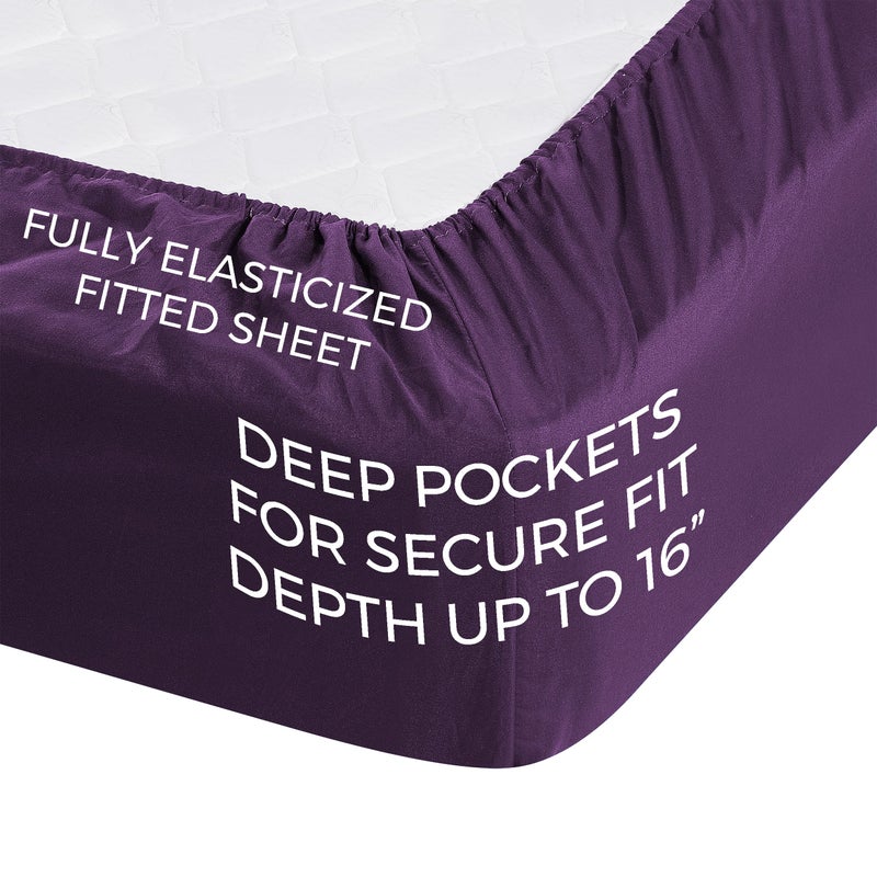 Pure Bedding Bed Sheets - Full Sheet Set [6-Piece  Purple] - Hotel Luxury 1800 Brushed Microfiber - Soft and Breathable - Deep Pocket Fitted Sheet  Flat Sheet  Pillow Cases - Image 4