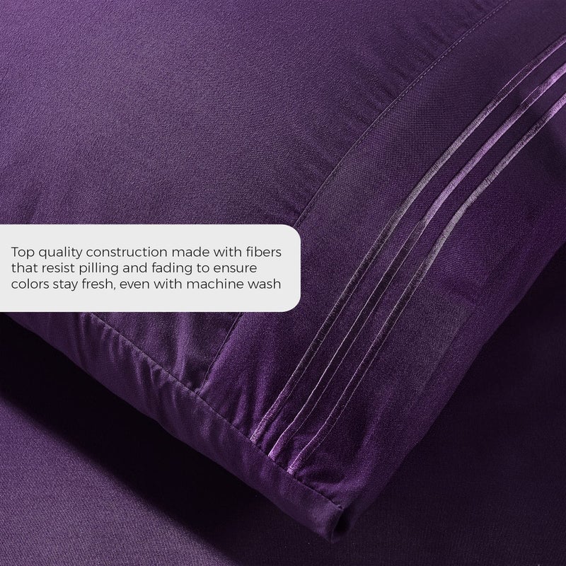 Pure Bedding Bed Sheets - Full Sheet Set [6-Piece  Purple] - Hotel Luxury 1800 Brushed Microfiber - Soft and Breathable - Deep Pocket Fitted Sheet  Flat Sheet  Pillow Cases - Image 3