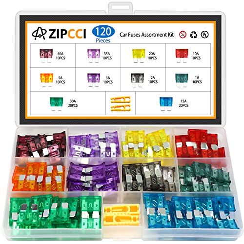 ZIPCCI 120 Pcs Standard Car Fuse, Fuses Assortment kit(1A/2A/3A/5A/10A/15A/20A/25A/30A/35A/40AMP) Automotive Blade Fuse for RV, Truck, Marine, Auto Accessories - Image 1