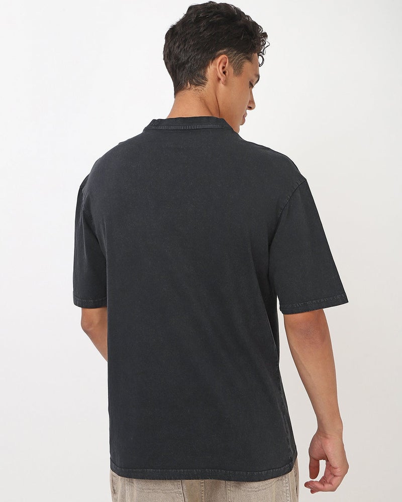 بيواكوف تيشيرت رجالي أسود واسع بتدرج لوني مغسول بالحمض - Image 4