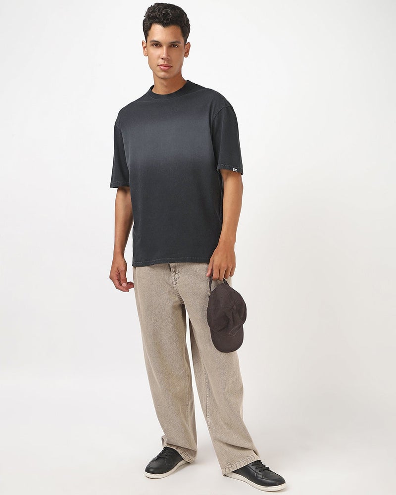 بيواكوف تيشيرت رجالي أسود واسع بتدرج لوني مغسول بالحمض - Image 5