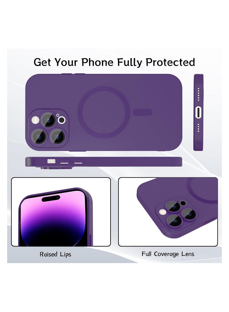 Magnetic case for iPhone 15 Pro Max Phone Case for Women, Matte Luxury Soft Metallic Luster Design with Camera Lens Protector, Compatible with Magsafe Case for iPhone 15 Pro Max 6.7"-Purple