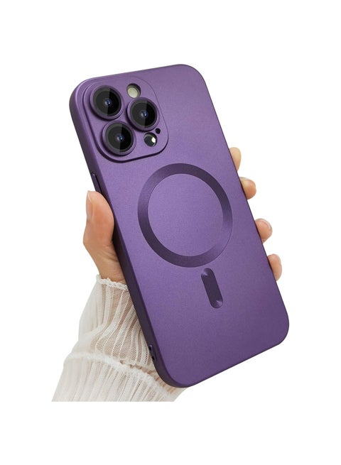 Magnetic case for iPhone 15 Pro Max Phone Case for Women, Matte Luxury Soft Metallic Luster Design with Camera Lens Protector, Compatible with Magsafe Case for iPhone 15 Pro Max 6.7"-Purple