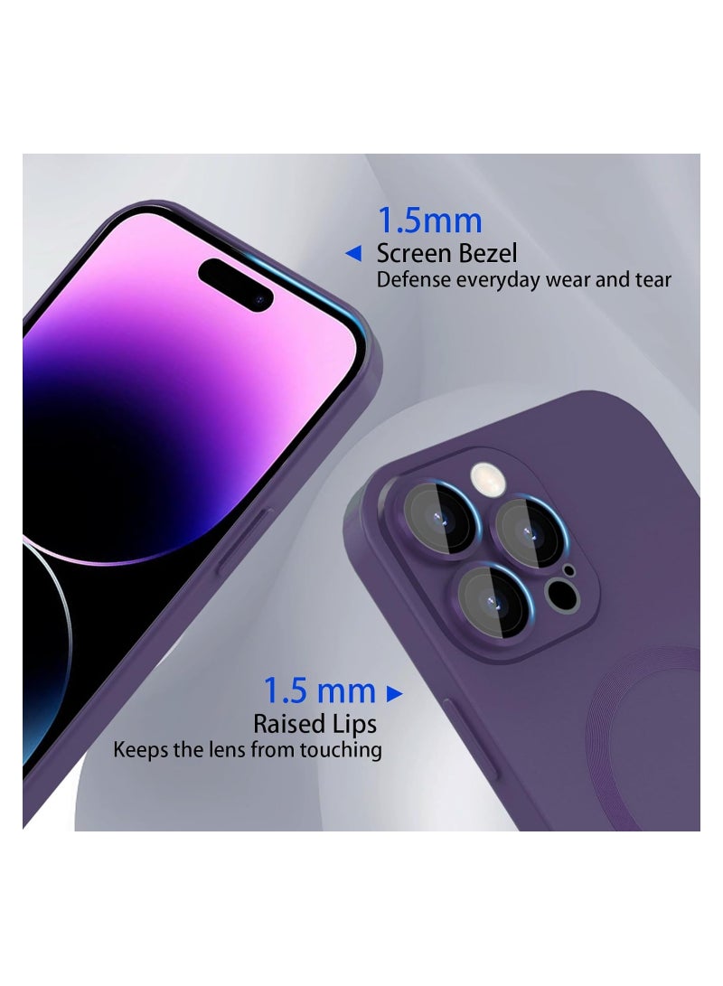Magnetic case for iPhone 15 Pro Max Phone Case for Women, Matte Luxury Soft Metallic Luster Design with Camera Lens Protector, Compatible with Magsafe Case for iPhone 15 Pro Max 6.7"-Purple
