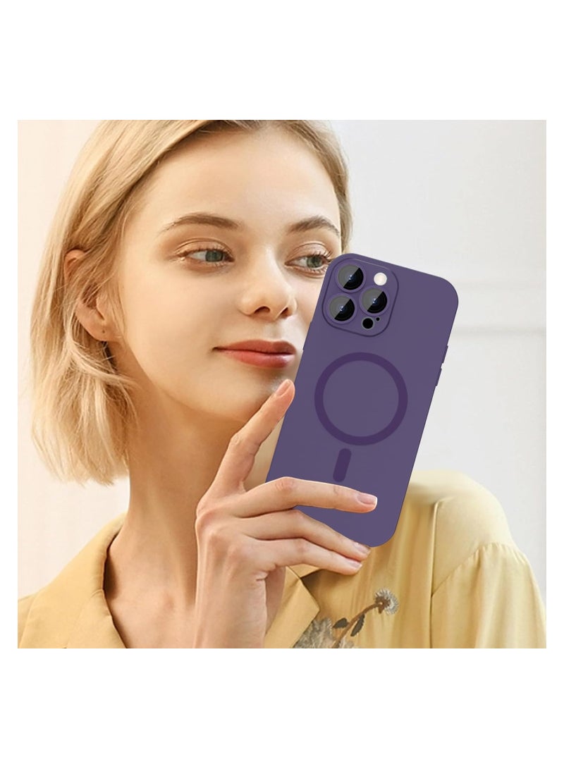Magnetic case for iPhone 15 Pro Max Phone Case for Women, Matte Luxury Soft Metallic Luster Design with Camera Lens Protector, Compatible with Magsafe Case for iPhone 15 Pro Max 6.7"-Purple