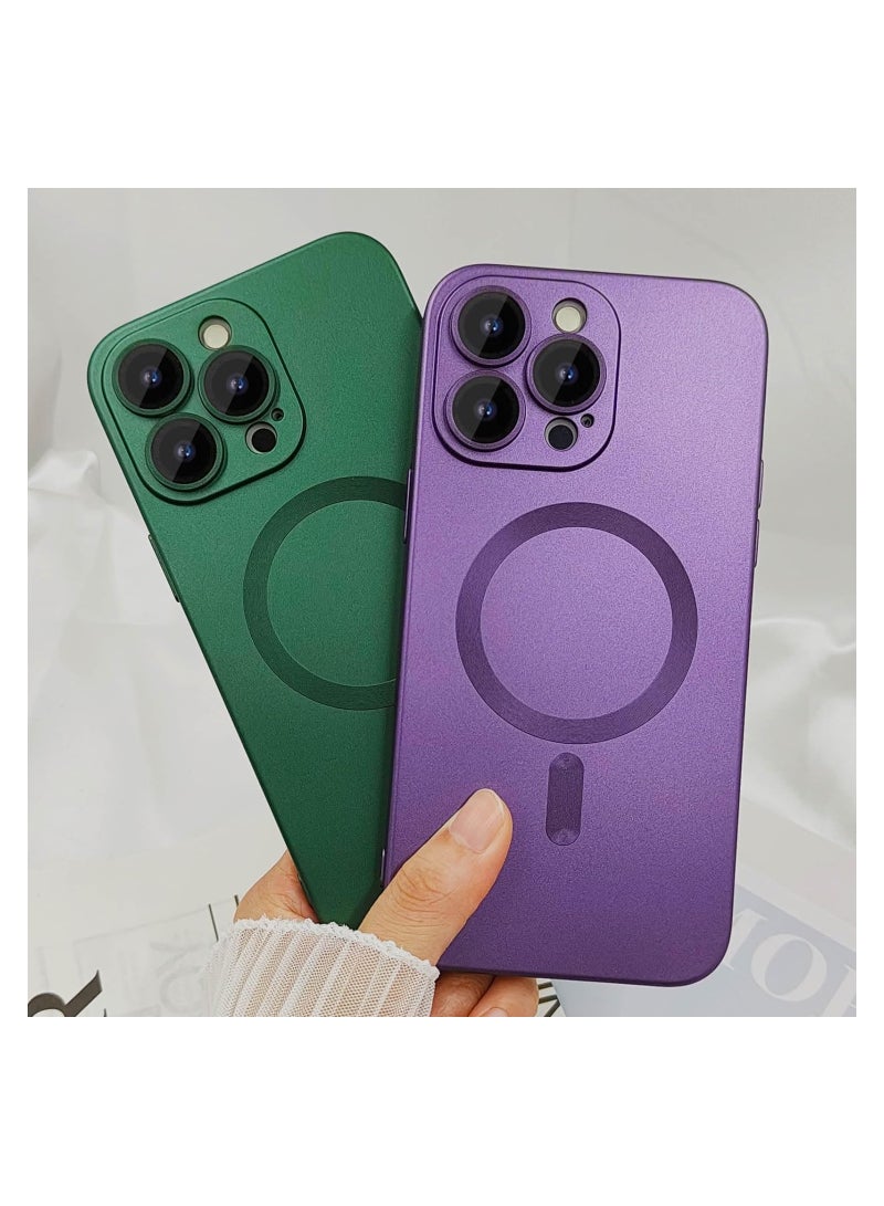 Magnetic case for iPhone 15 Pro Max Phone Case for Women, Matte Luxury Soft Metallic Luster Design with Camera Lens Protector, Compatible with Magsafe Case for iPhone 15 Pro Max 6.7"-Purple