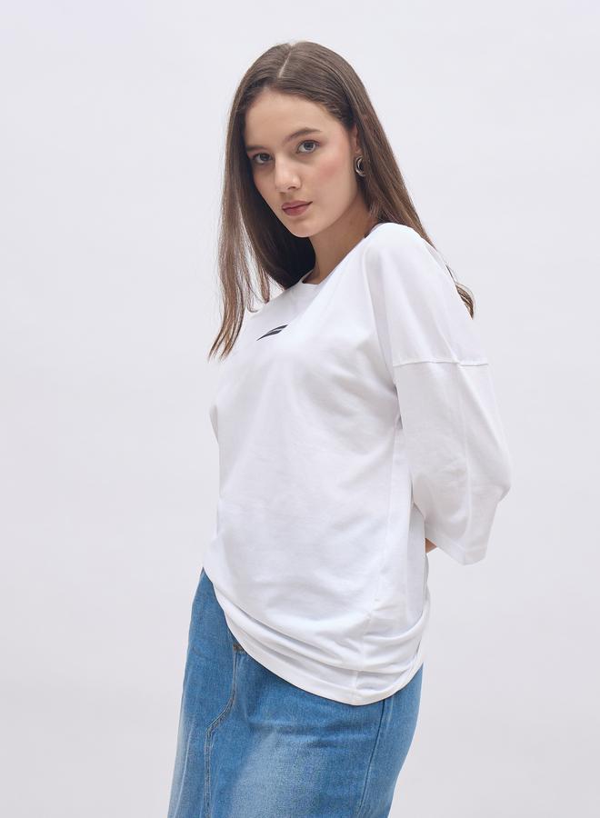 Styli Women White Badge Detail Dropped Shoulder Oversized T-Shirt - Image 3