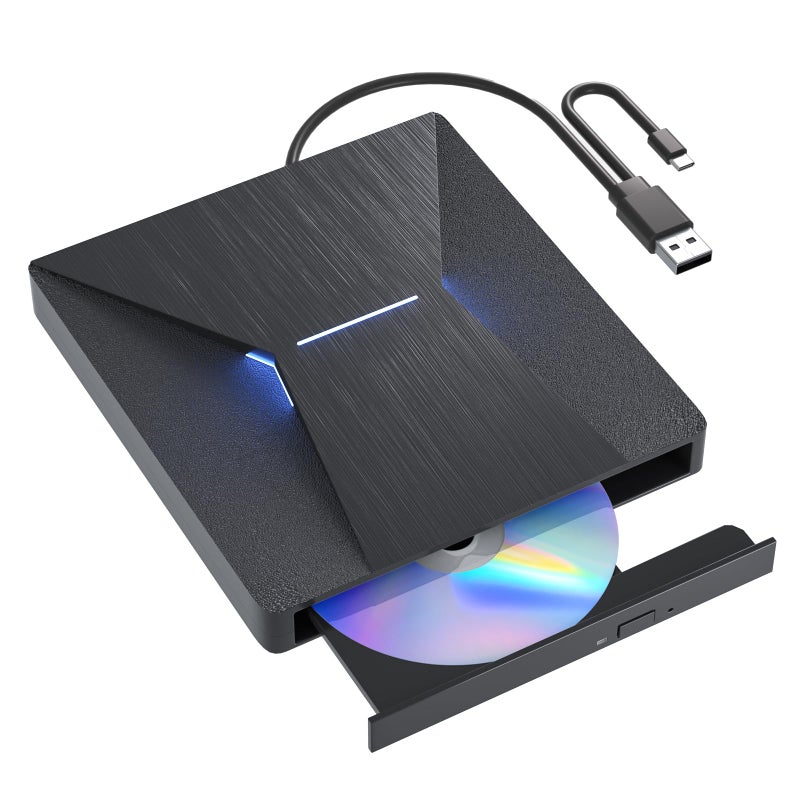 MthsTec External Bluray CD DVD Burner, USB 3.0 and Type-C Bluray CD DVD Reader and Writter 3D Slim Optical CD Drive Compatible with Windows XP/7/8/10, Laptop, Desktop, MacOS for MacBook - Image 1
