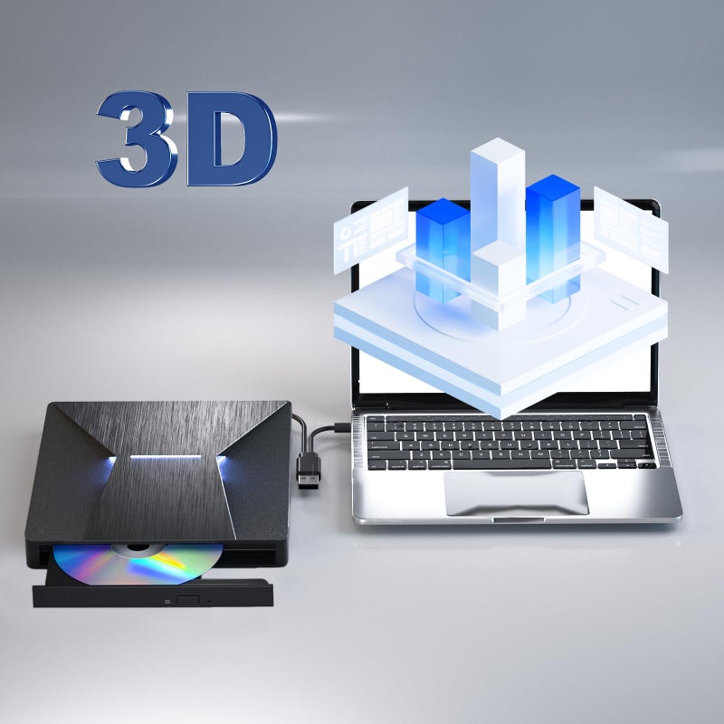 MthsTec External Bluray CD DVD Burner, USB 3.0 and Type-C Bluray CD DVD Reader and Writter 3D Slim Optical CD Drive Compatible with Windows XP/7/8/10, Laptop, Desktop, MacOS for MacBook - Image 3